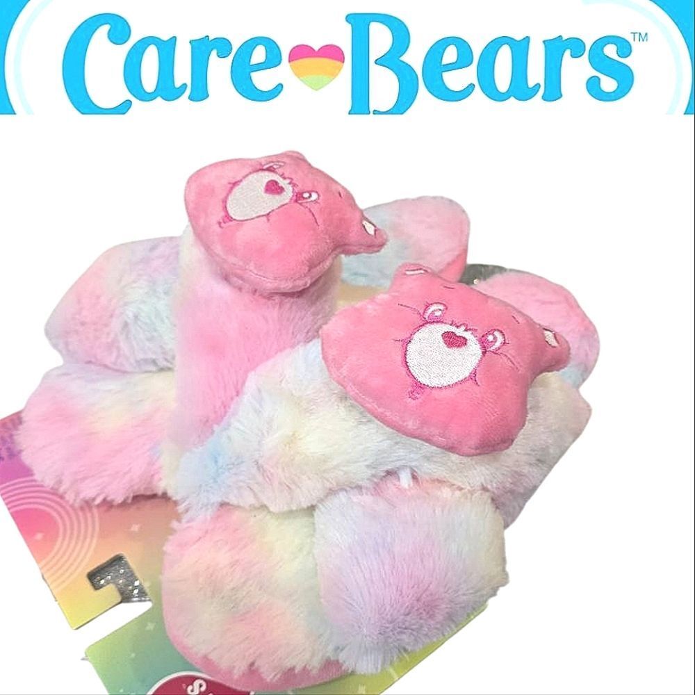 Care Bears Cheer Bear Faux Fur Rainbow Criss-Cross Slide‎ Slippers